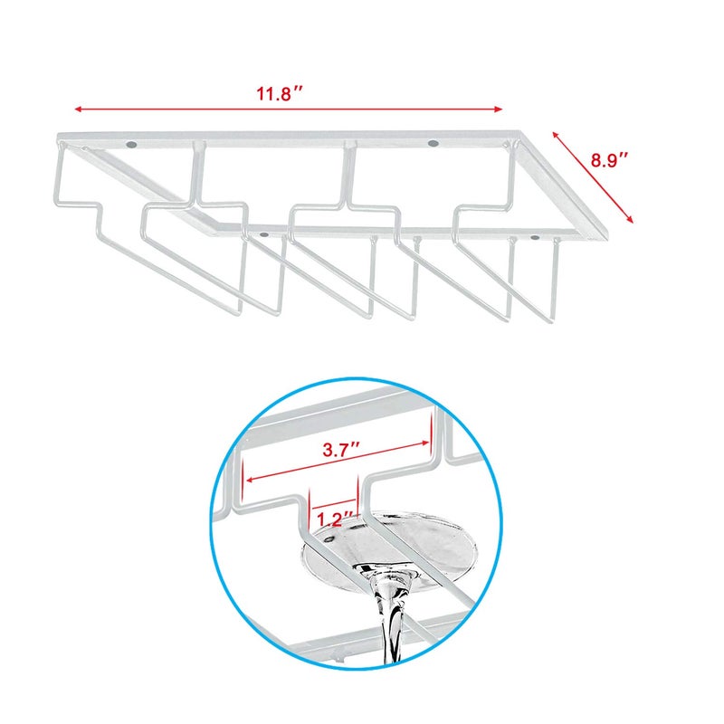 MOCOUM Wine Glasses Rack Under Cabinet Stemware Rack, Wine Glass Hanger Rack Wire Wine Glass Holder Storage Hanger for Cabinet Kitchen Bar (White, 3 Rows 2 Pack) - Image 3